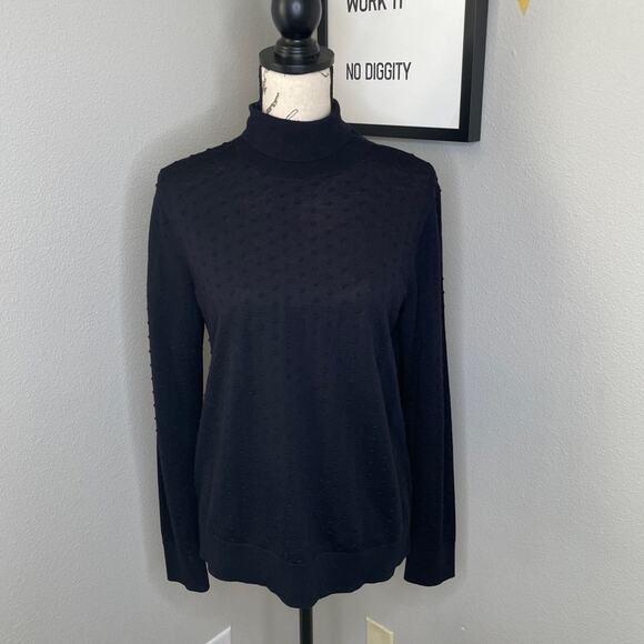 COS Navy Blue Nubby Dot Wool Turtleneck Sweater | M - Picture 1 of 6
